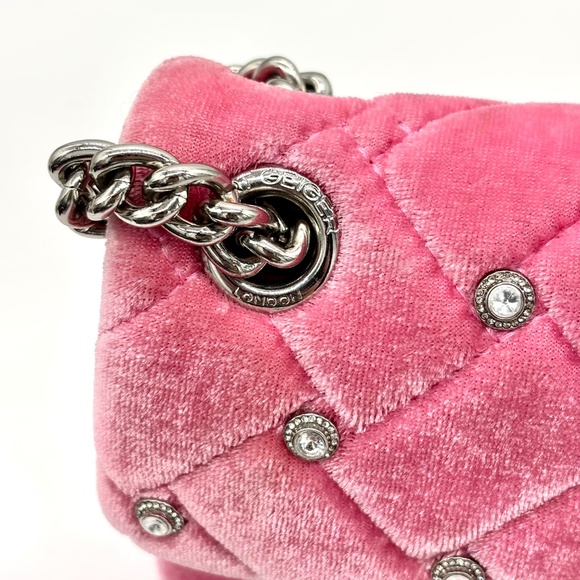 KURT GEIGER Mini Kensington Pink Quilted Velvet Crossbody With Gemstones - RARE - Picture 7 of 13